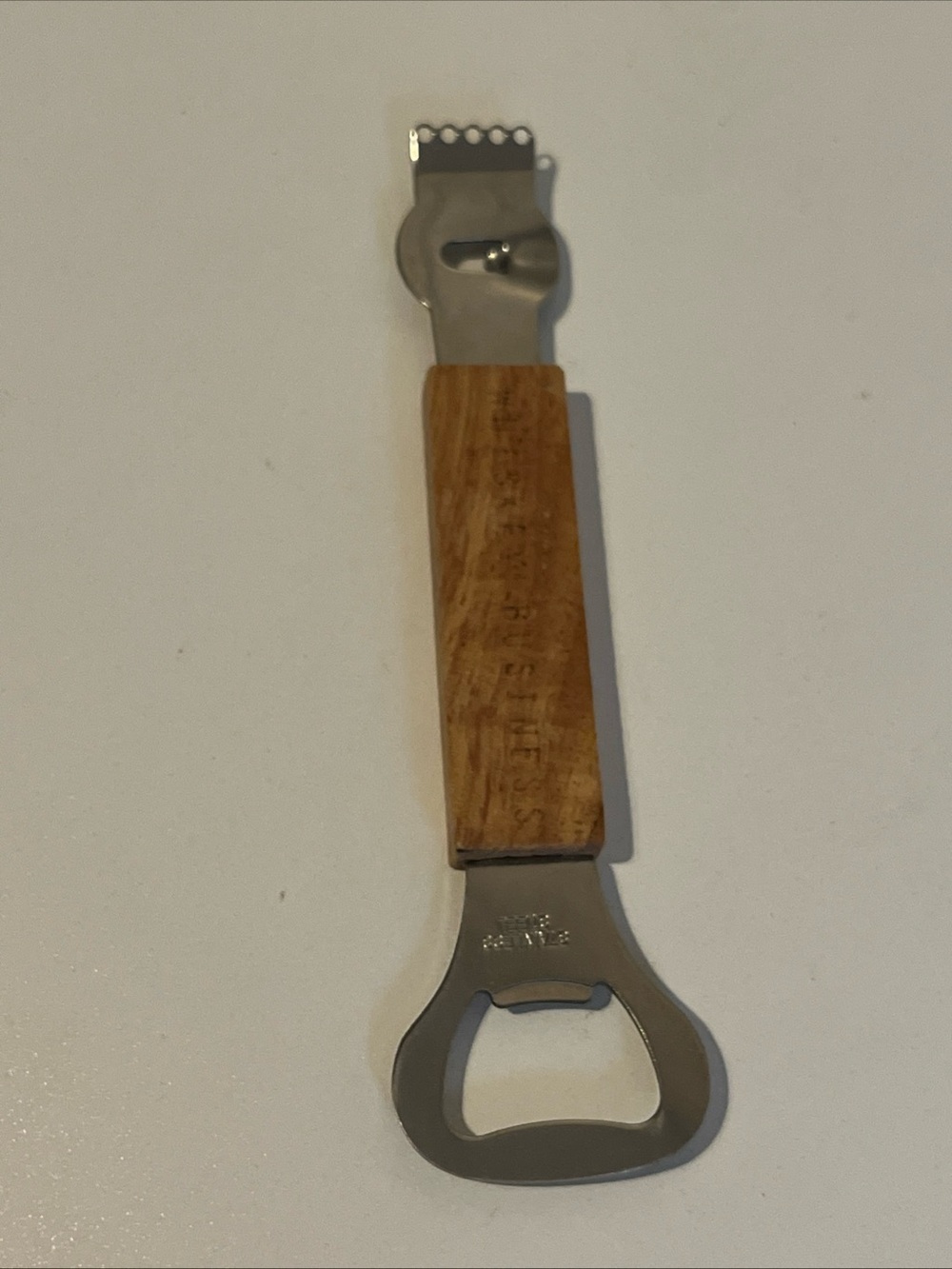 Dual Purpose Bar Tool Citrus Zester Bottle Opener Stainless Steel Acacia Wood